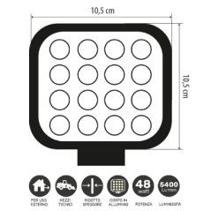 Faro LED di potenza 12-24V da veicoli 48W