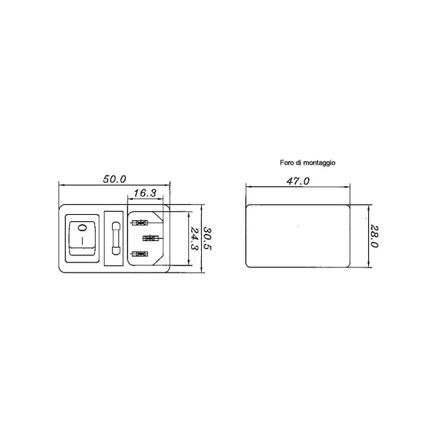 VDE panel plug with switch and fuse