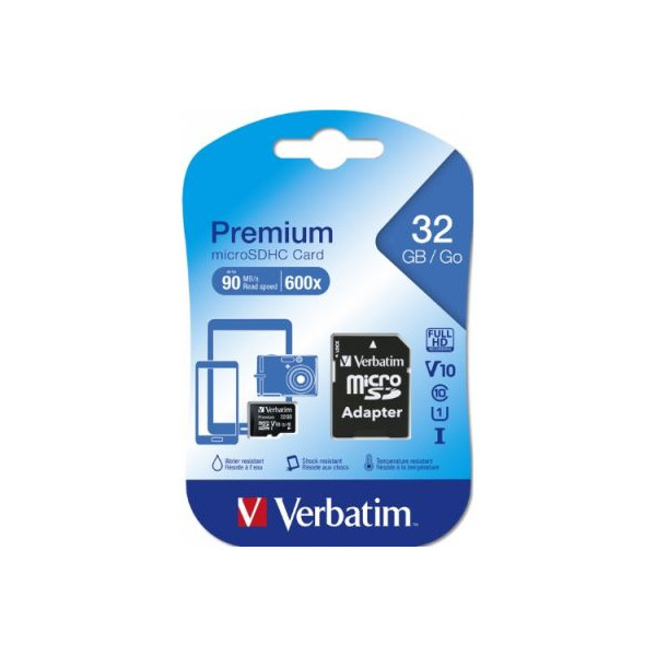 Micro SDHC Verbatim 32GB classe 10 con adattatore per SD