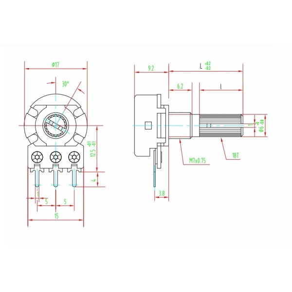 Potenziometro 1K ohm lineare metallico Ceb - 2