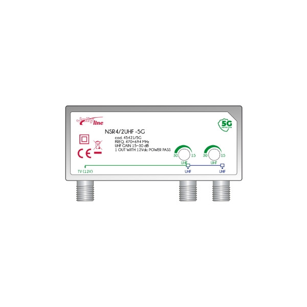 Amplificatore antenna da palo 2 UHF 30dB 5G